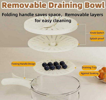 2 in 1 Drainer and Strainer, Draining Basket with Lid - Multifunctional Fruit Vegetable Washing Basket - Drainer with Foldable Handle