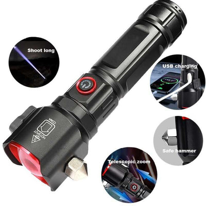 Versatile High Power Led Flashlight Focus Light Power Bank and Window Hammer