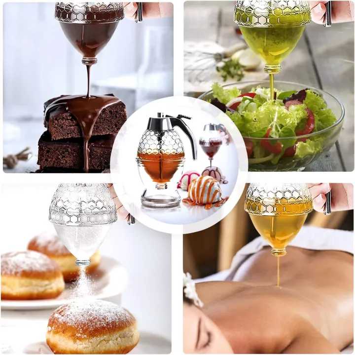 Honey Dispenser with Stand Honey Container, Syrup and Sugar Jar Pot, No Drip Honey Dispenser with High Capacity -1Pc